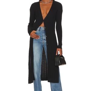 Black Free People Long Ribbed Cardigan
